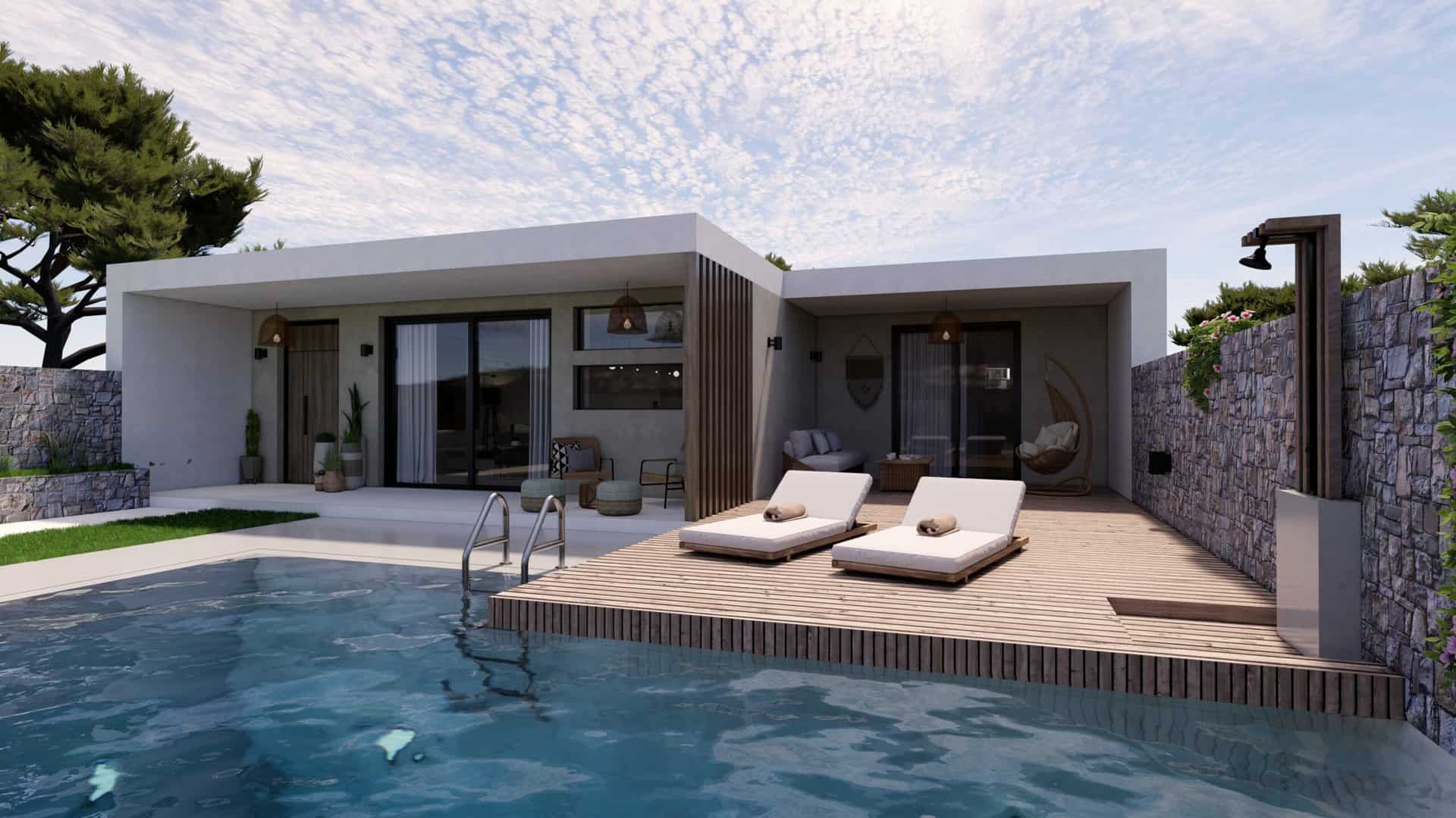 Αρχιτεκτονικός σχεδιασμός εξοχικής κατοικίας με πισίνα - 3D φωτορεαλιστική απεικόνιση